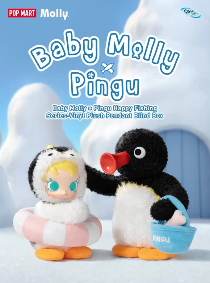 Baby Molly × Pingu Happy Fishing-serien – Vinylplyschhänge Öppen ask