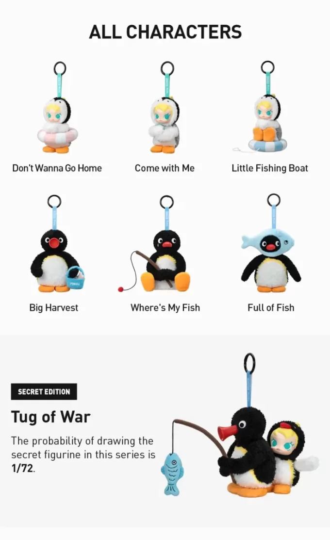 Baby Molly × Pingu Happy Fishing-serien – Vinylplyschhänge Öppen ask