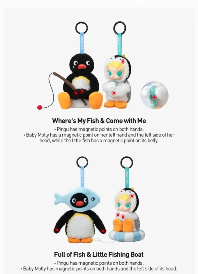 Baby Molly × Pingu Happy Fishing-serien – Vinylplyschhänge Öppen ask