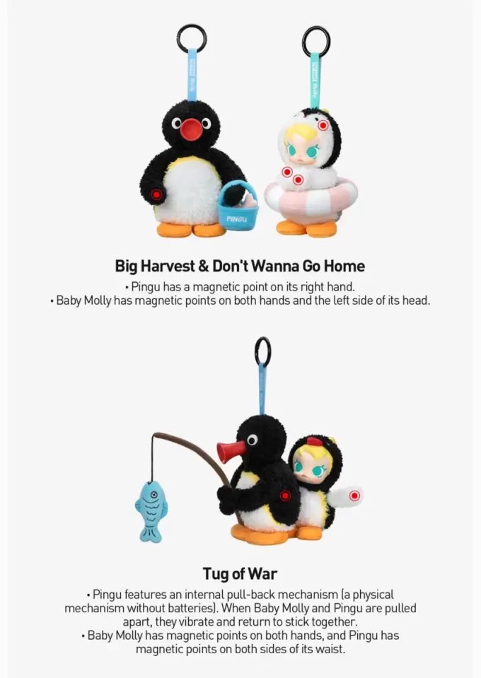 Baby Molly × Pingu Happy Fishing-serien – Vinylplyschhänge Öppen ask