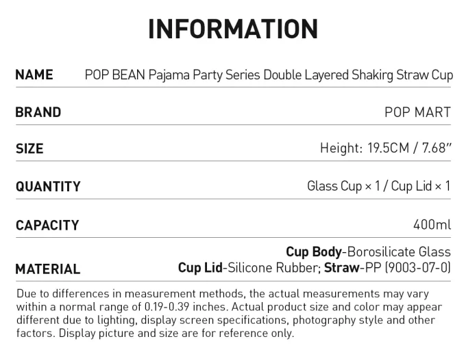POP BEAN Pyjamas Party Dubbelskiktad Skakande Sugrörsmugg