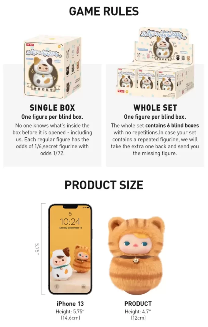PUCKY Roly-Poly Kitty-serien – Vinylplysch-blindlåda