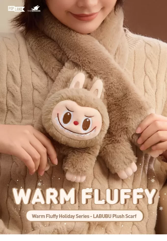 Varm fluffig julserie – LABUBU plyschhalsduk